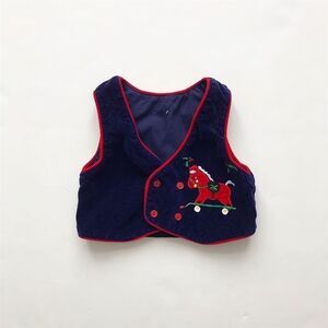 Vintage navy velvet rocking horse vest 6-12m